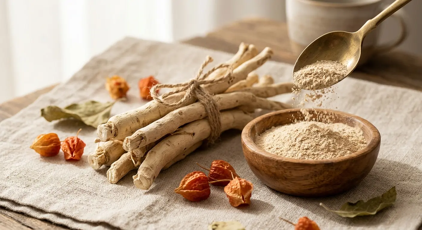 আশ্বগন্ধার শিকড় ও গুঁড়ো — আয়ুর্বেদিক ভেষজ
