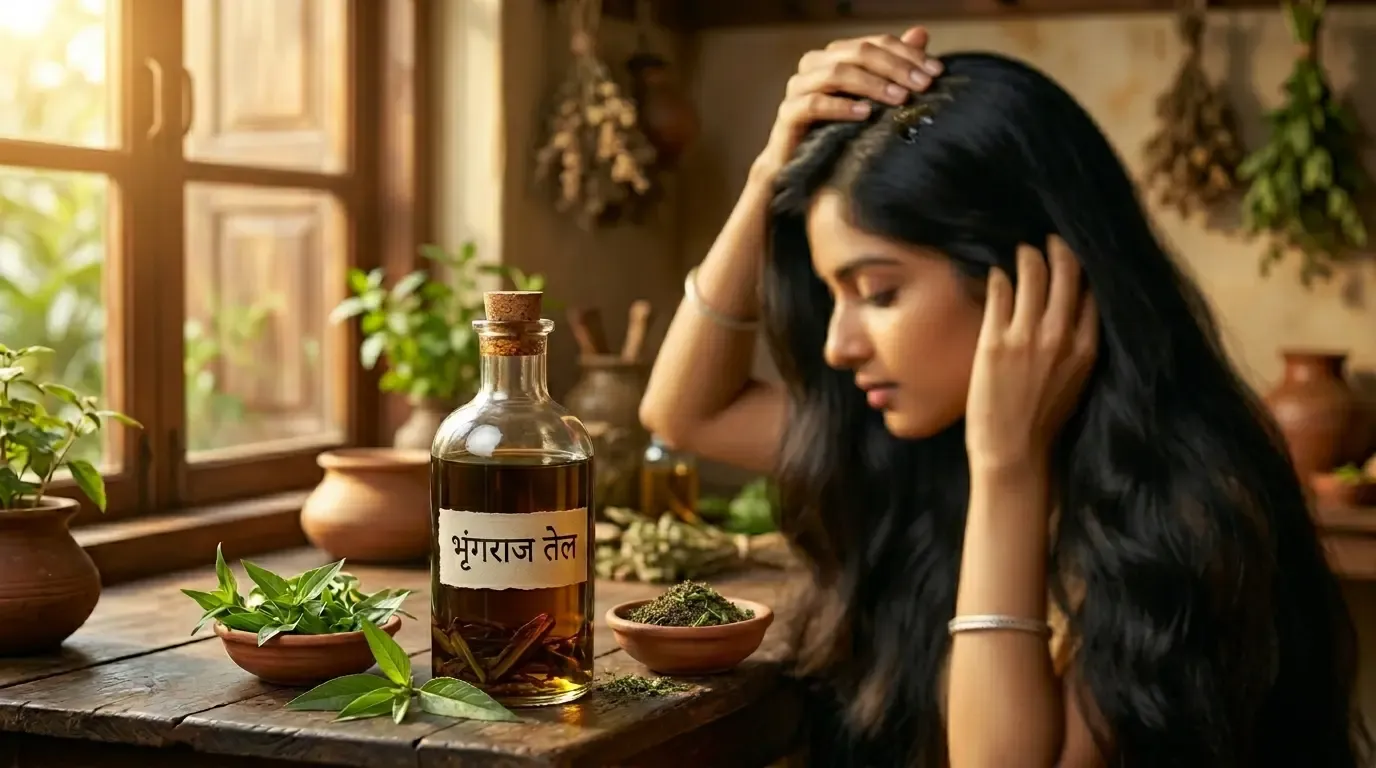 ভৃংরাজ পাতা ও হার্বাল হেয়ার অয়েল — আয়ুর্বেদের কেশরাজ ভেষজ