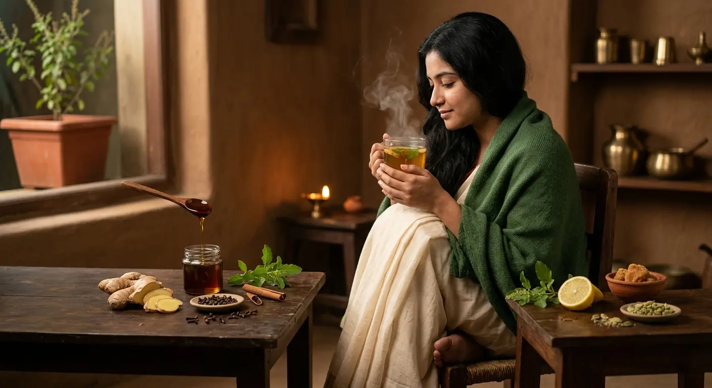 সর্দি কাশির ঘরোয়া টোটকা — তুলসী, আদা, মধু ও গরম জল