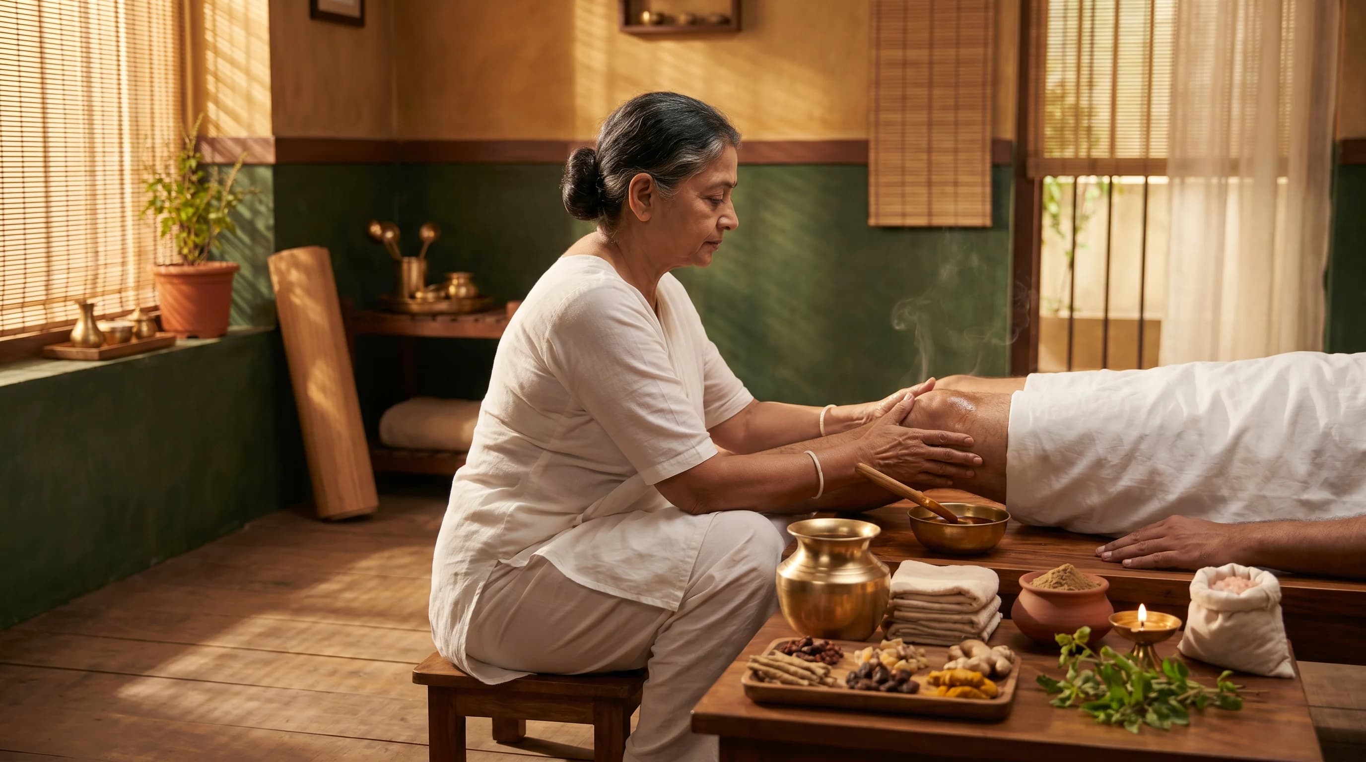 হাঁটুর ব্যথায় আয়ুর্বেদিক তেল মালিশ ও সন্ধিশূলের ভেষজ যত্ন