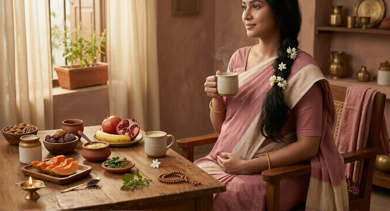 গর্ভাবস্থায় আয়ুর্বেদিক যত্ন — গর্ভিণী-পরিচর্যা, পুষ্টিকর খাবার ও মাস-ভিত্তিক পরিচর্যা