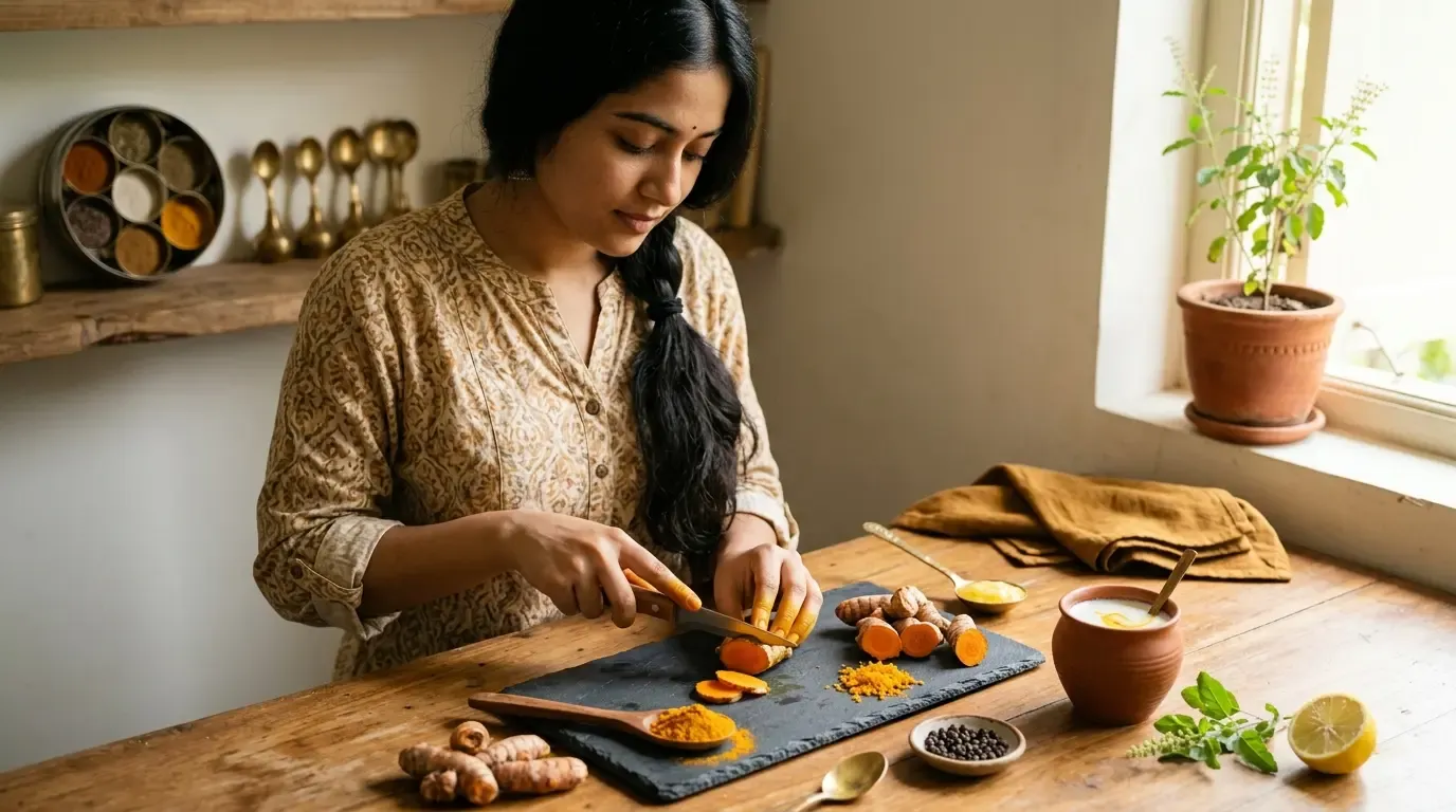 কাঁচা হলুদ ও হলুদ গুঁড়ো — কারকুমিনের প্রাকৃতিক উৎস, রান্নাঘরের ভেষজ