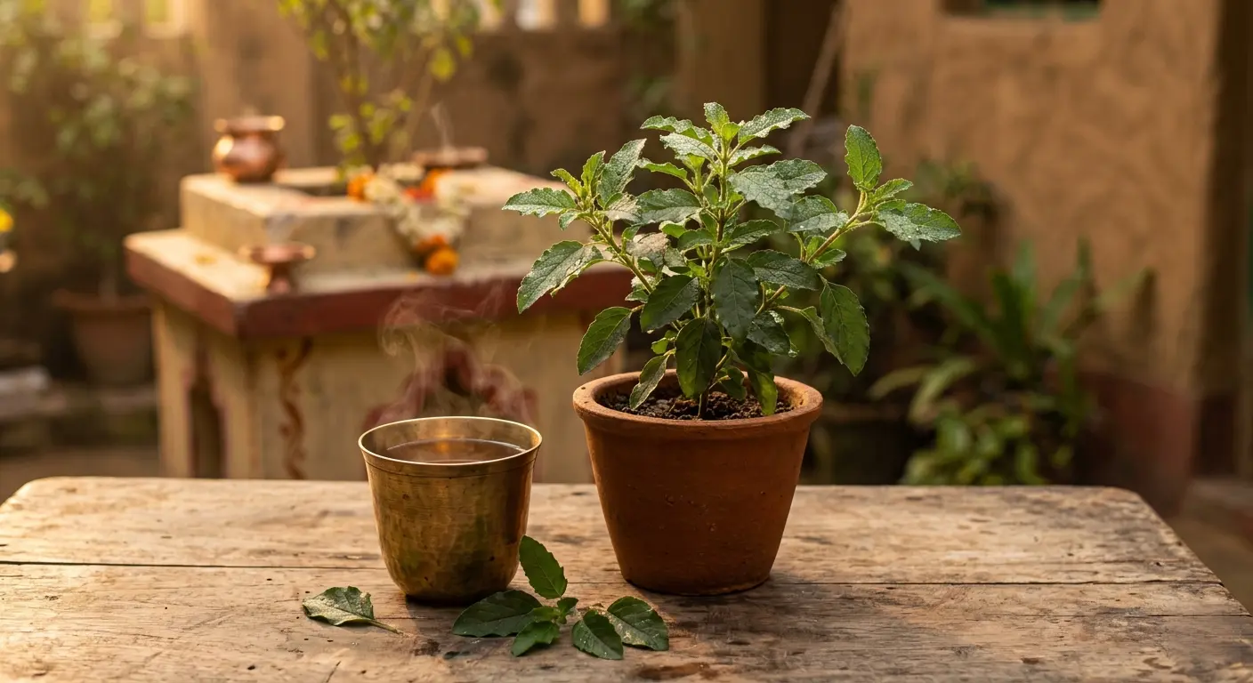 তুলসী গাছের সবুজ পাতা — আয়ুর্বেদিক ভেষজ
